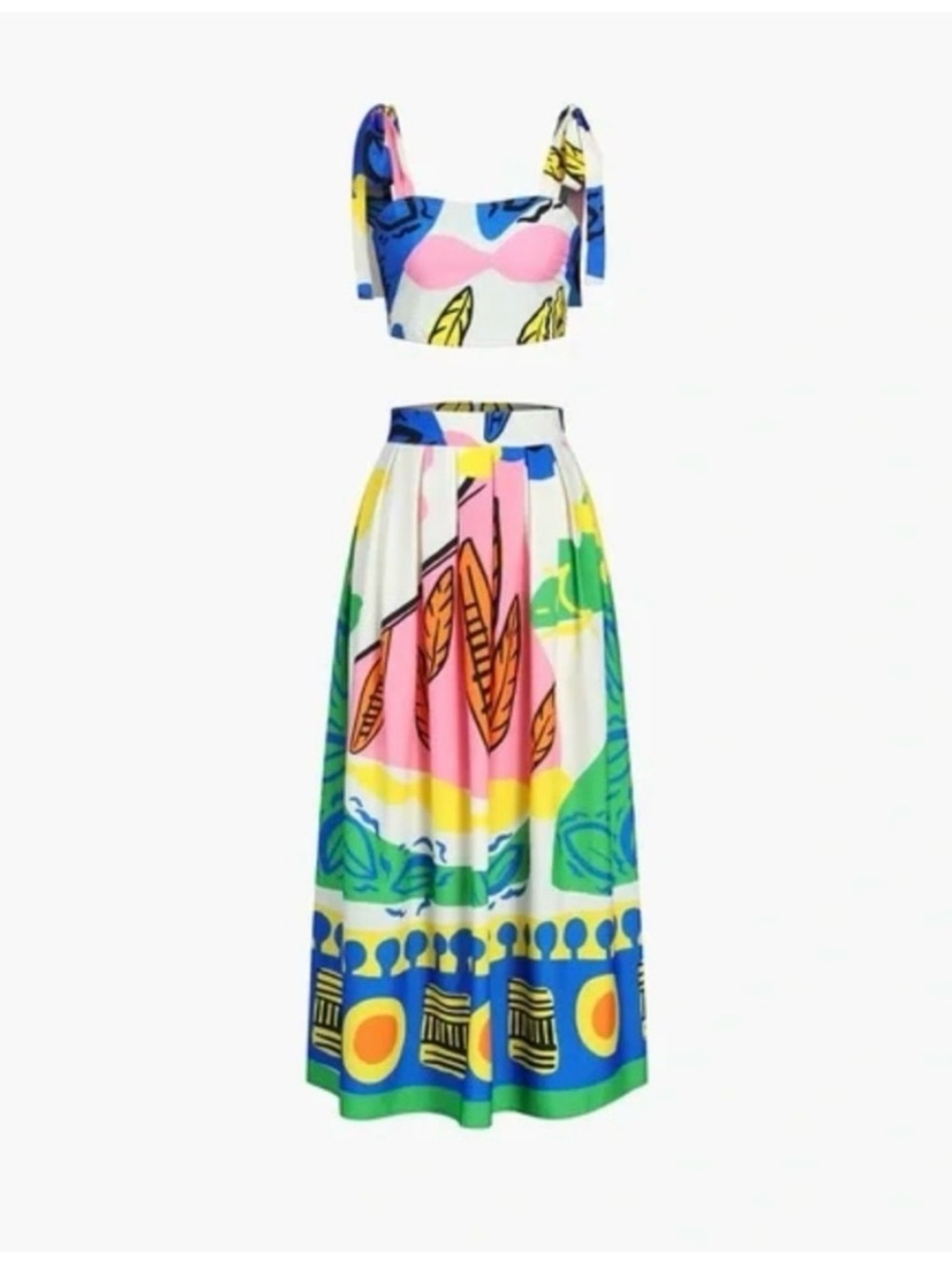 Commense Multicolor Maxi Skirt Coordinate Set— Pink, Blue, Green, Yellow